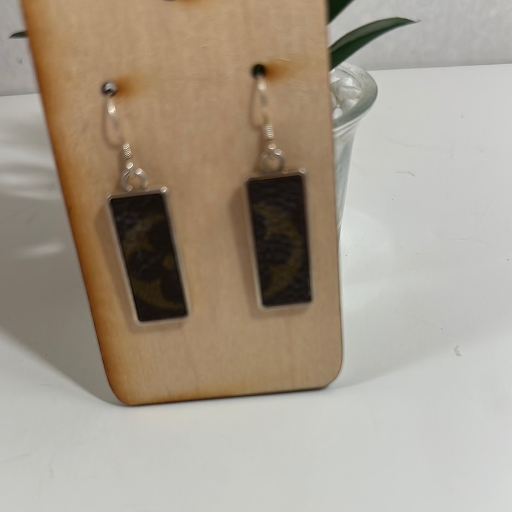 Custom Silver Tone Wire Earrings with Auth LV Monogram Canvas